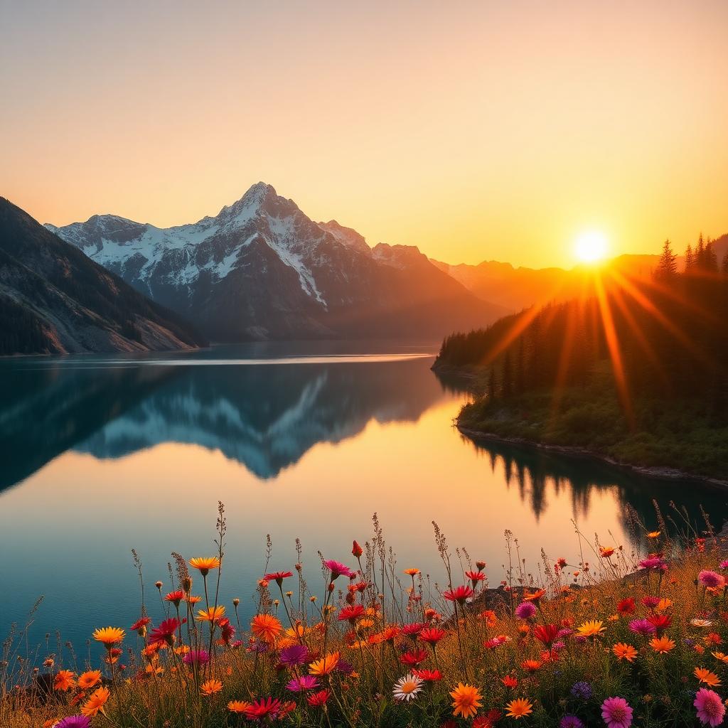 Mountain lake sunrise